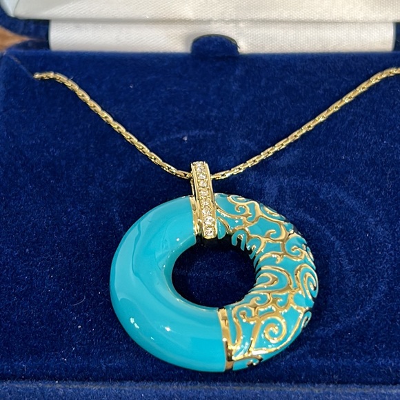 Camrose & Kross Jewelry - #31 Vintage Turquoise & Gold Overlay Pendant, JBK by Camrose & Kross, 16" chain